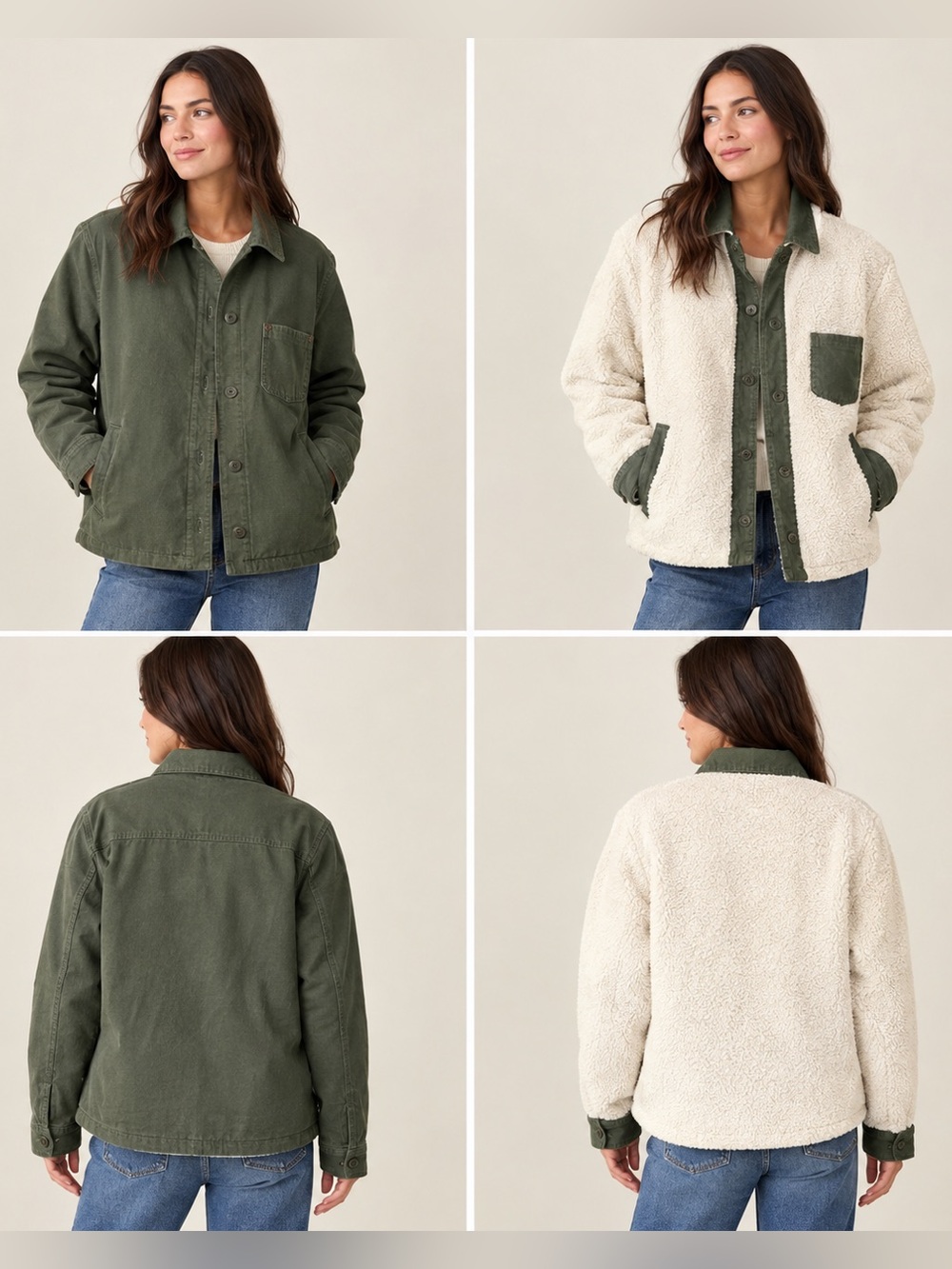 United By Blue Women’s Reversible Sherpa Jacket in Olive and Cream - RARE